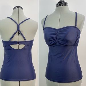 Athleta Bandeau Tankini Top 34 D/DD Convertible Strapless built-in Bra Navy Blue